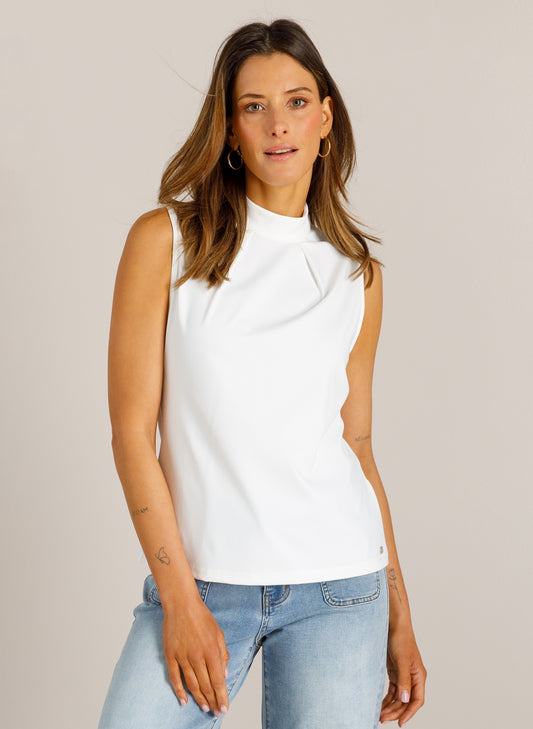 Ivy Beau dames top travelstof mouwloos offwhite