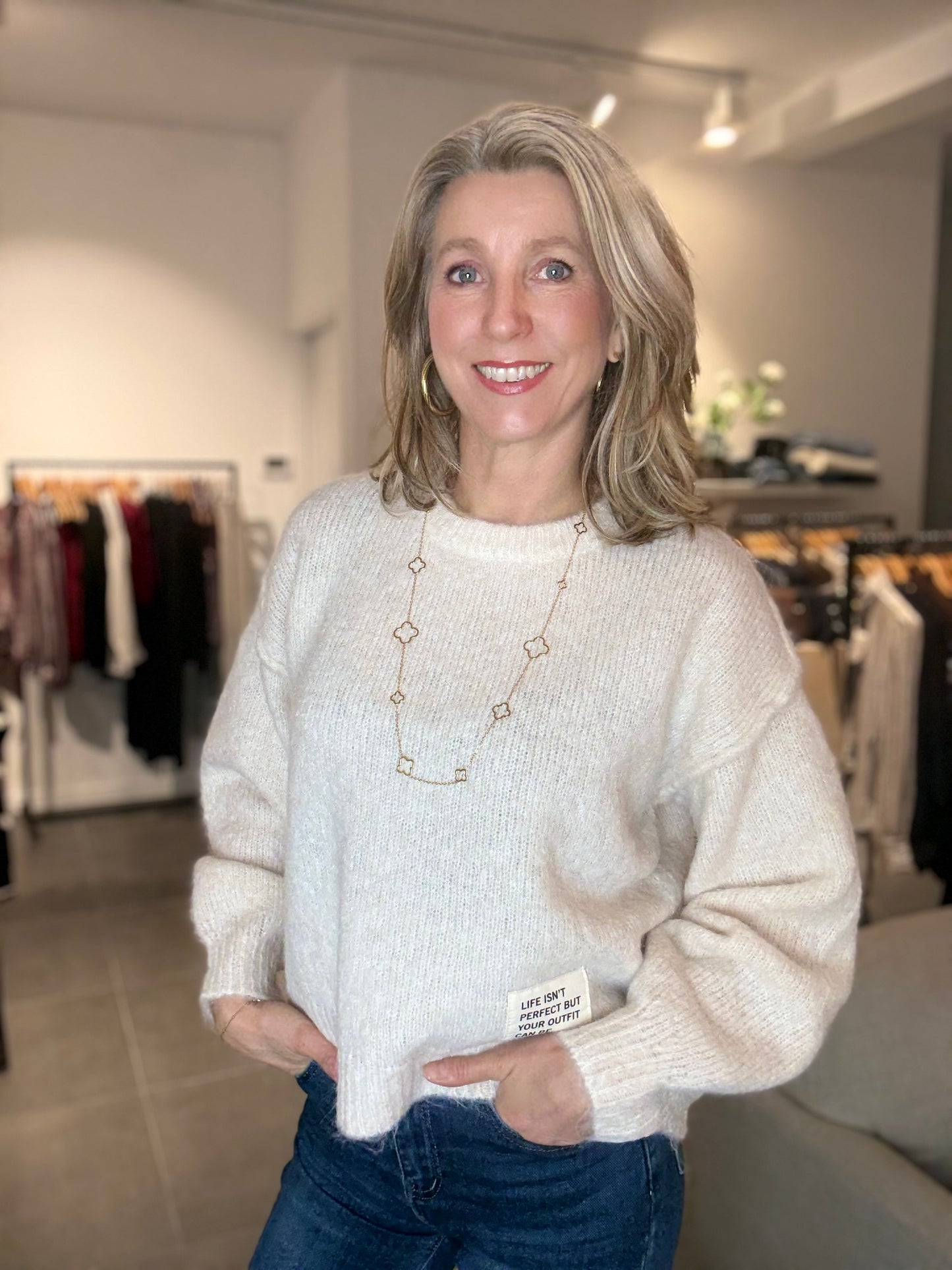 Mooccii trui soft Life lichtzand melange