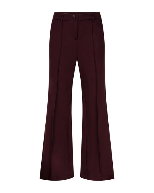 Red Button Brielle broek met wijde burgundy pijpen en knoop-ritssluiting