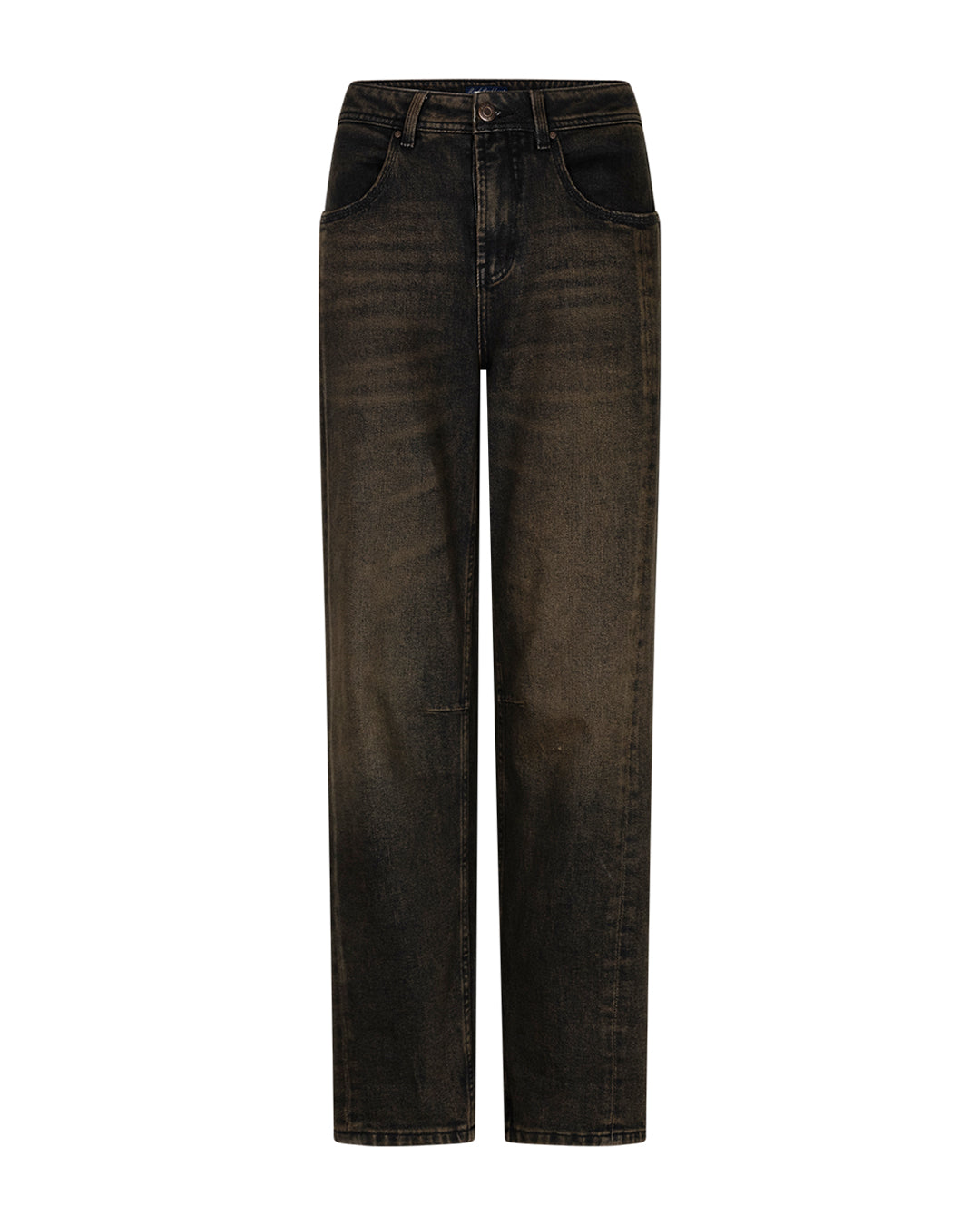 Red Button jeans Caitline, donkere overdyed denim met rechte pijpen en knoopsluiting