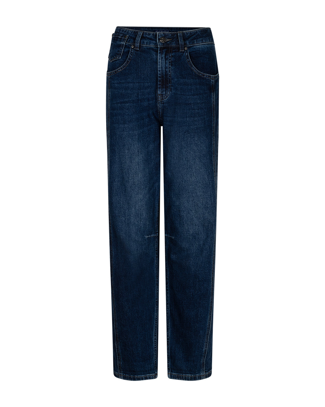 Jeans met rechte pijpen, donkerblauw denim, achterzakken en riemlussen