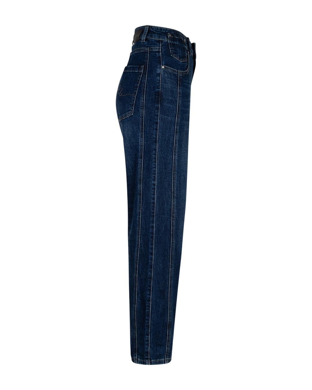 Jeans met rechte pijpen, donkerblauw denim, zijkant met naden en zakdetails