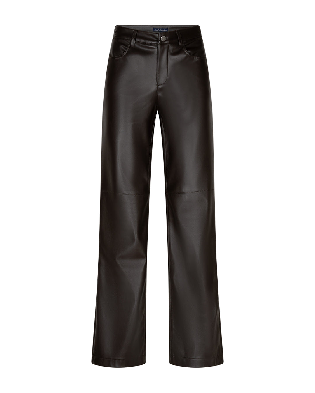 Imitatielederen broek met wijde pijpen, donkerbruin, knoop- en ritssluiting