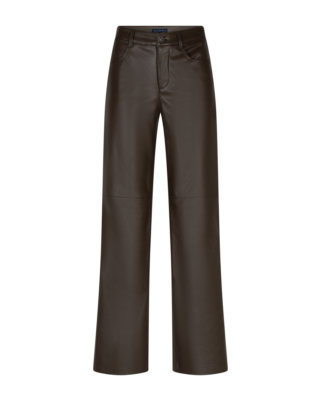 Faux lederen broek met wijde pijpen, hoge taille en knoop-ritssluiting, donkerbruin