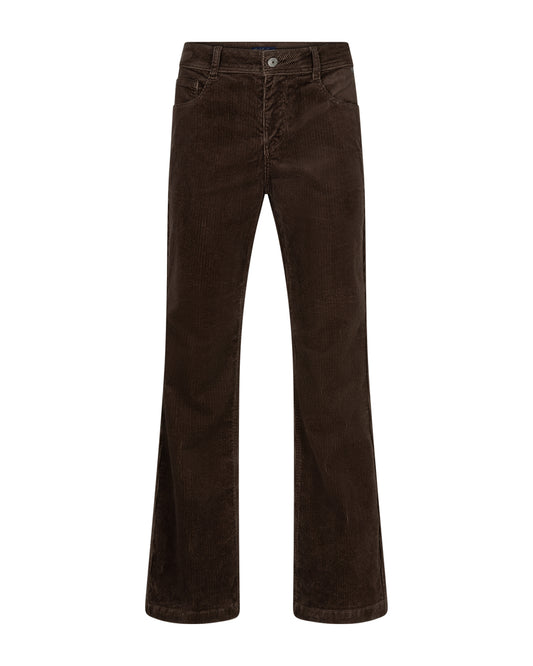 Bruine corduroy broek met knoopsluiting en voorzakken, wijde pijpen