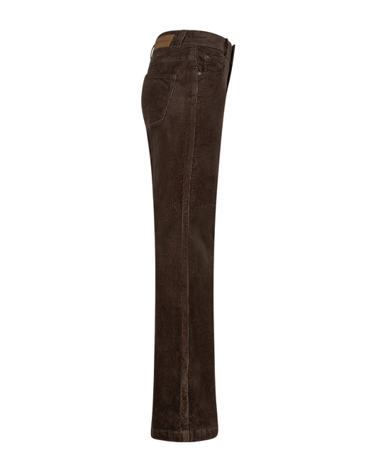 Bruine corduroy broek, zijkant met naad en riemlussen, wijde pijpen