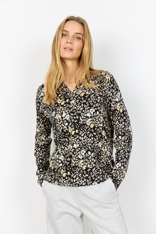 Tricot top met bloemenprint in zwart/zand van Soyaconcept 