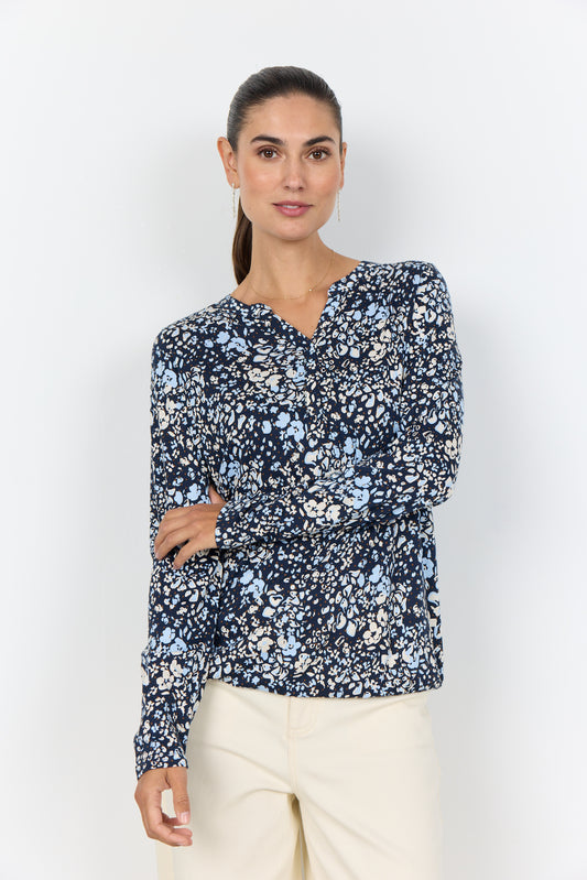 Tricot top met bloemenprint in blauwtinten van Soyaconcept