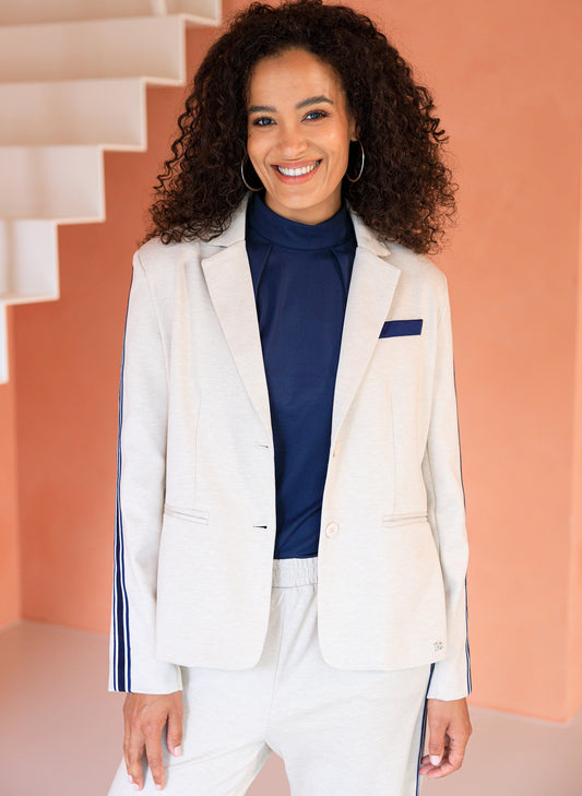 Ivy Beau dames blazer sand donkerblauw