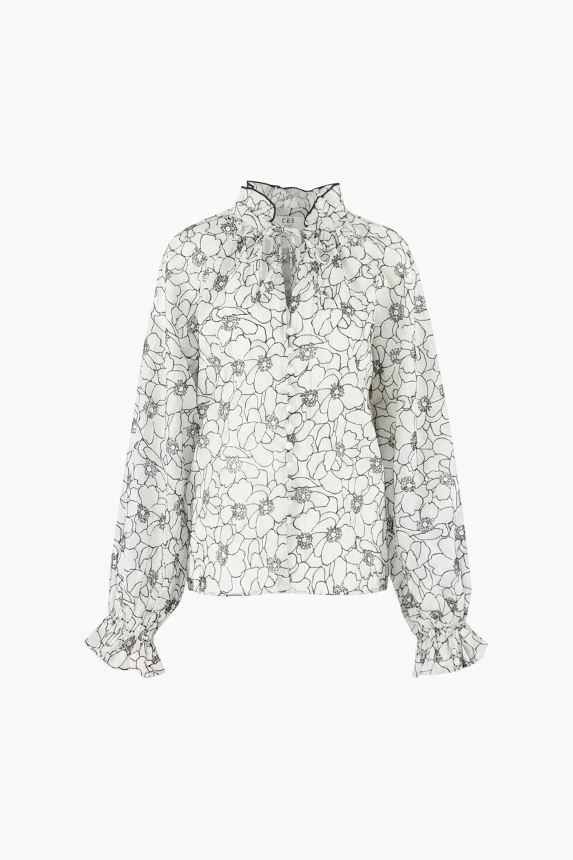 C&S blouse Lies wool white/black