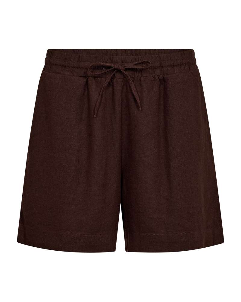Donkere bruine korte broek met striksluiting en elastische taille