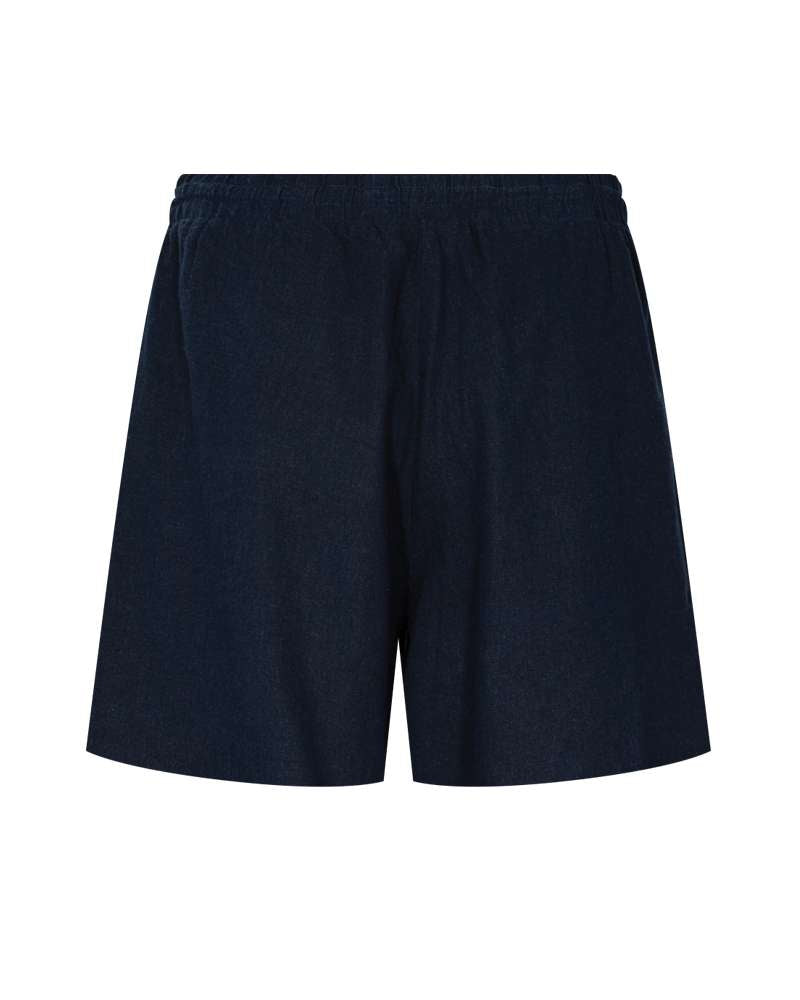 Donkerblauwe korte broek met elastische taille en plooien