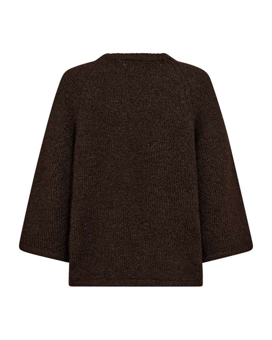 Freequent trui Lulu mole melange, donkerbruine trui met ronde hals