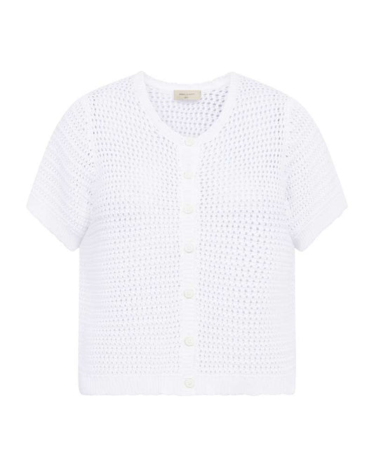 Gebreid vest met korte mouwen, witte v-hals en knoopsluiting