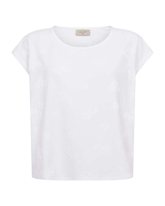 Freequent T-shirt Ziprea met ronde hals en korte mouwen, helderwit