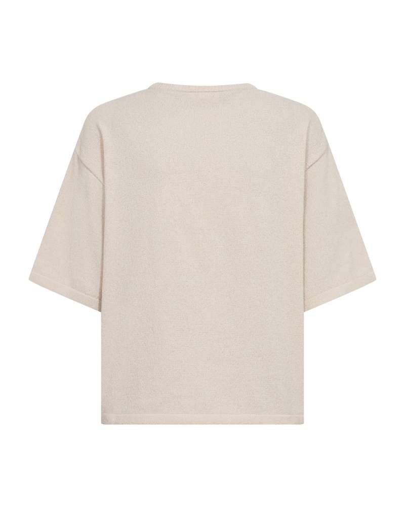 Beige korte mouwen trui met ronde hals, effen gebreide stof