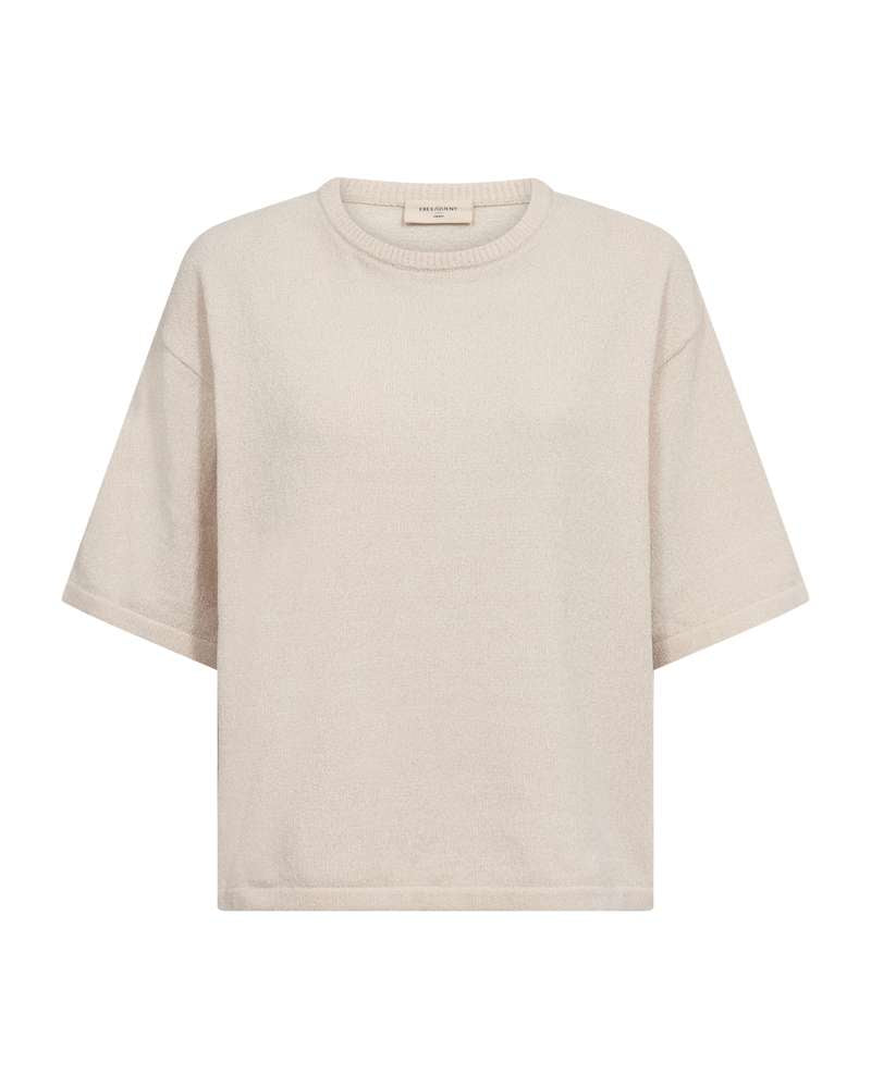 Beige korte mouwen trui met ronde hals en rechte pasvorm, effen