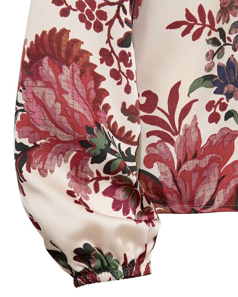 Bloemenprint mouw met elastische boord en gerimpelde zoom