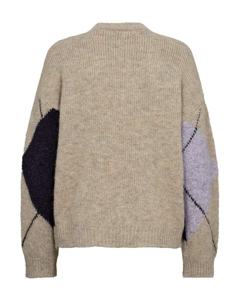 Freequent trui Lulu check oyster grey mel/iris mel