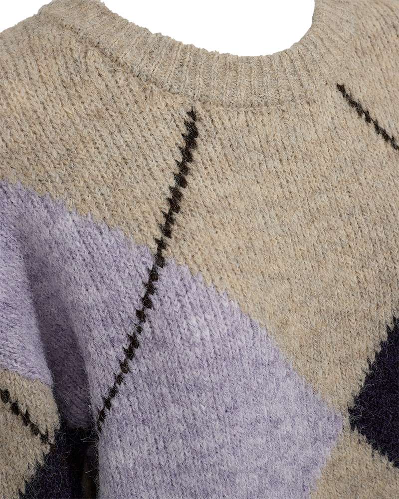 Freequent trui Lulu check oyster grey mel/iris mel