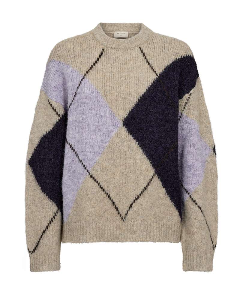 Freequent trui Lulu check oyster grey mel/iris mel