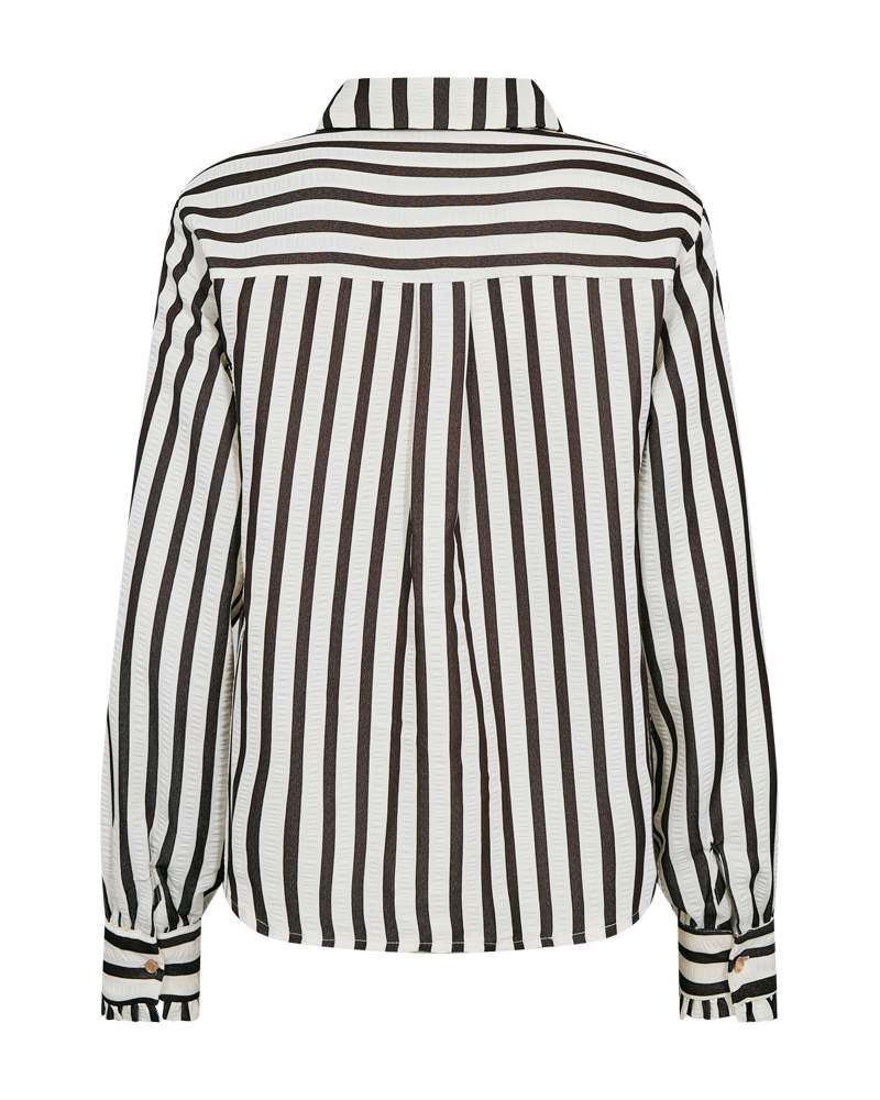 Gestreepte blouse met opstaande kraag en lange mouwen, verticale strepen, donker/offwhite