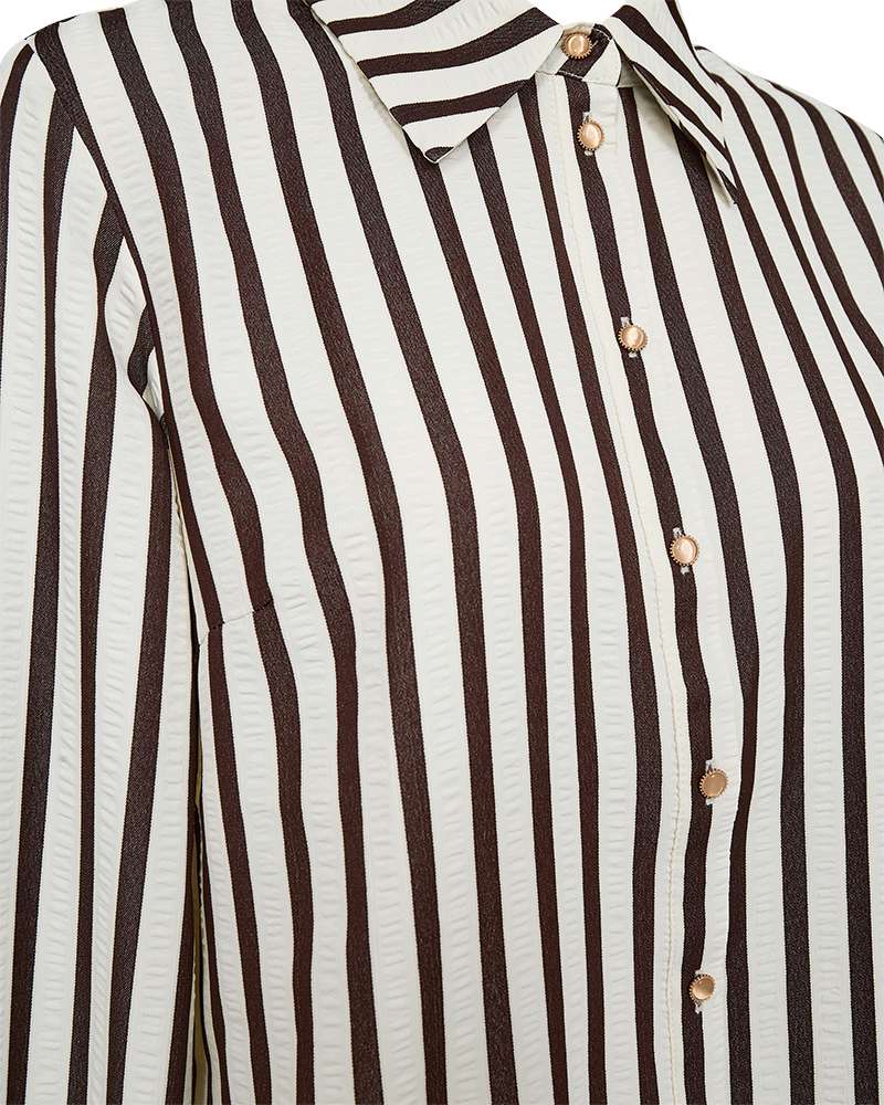 Gestreepte blouse voorpand met knoopsluiting en opstaande kraag, donker/offwhite strepen