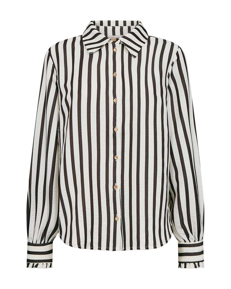 Gestreepte blouse met opstaande kraag, knoopsluiting en lange mouwen, donker/offwhite
