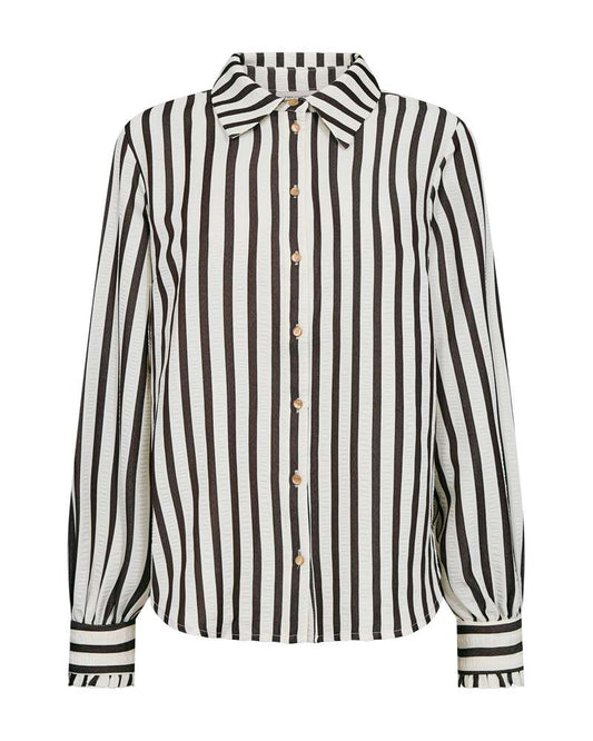 Gestreepte blouse met opstaande kraag, knoopsluiting en lange mouwen, donker/offwhite