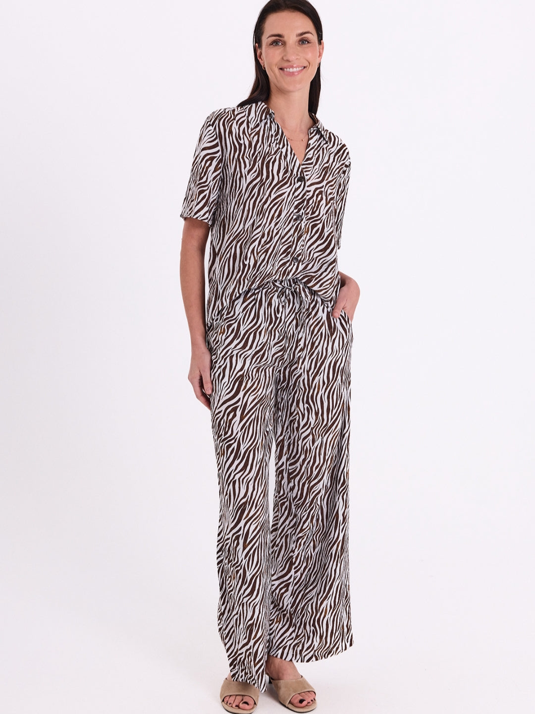 Freequent broek Mele brilliant white/coffee bean