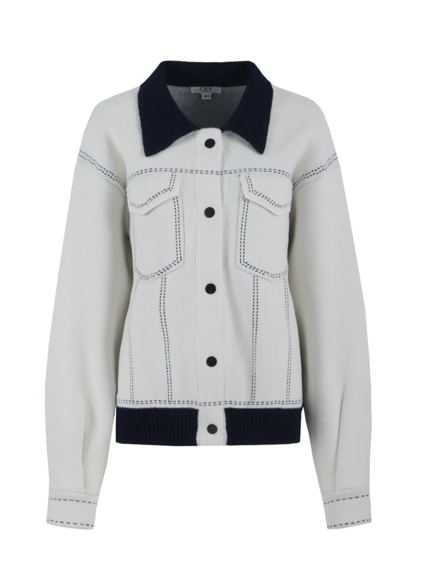 C&S vest Clemence wool white/midnight blue