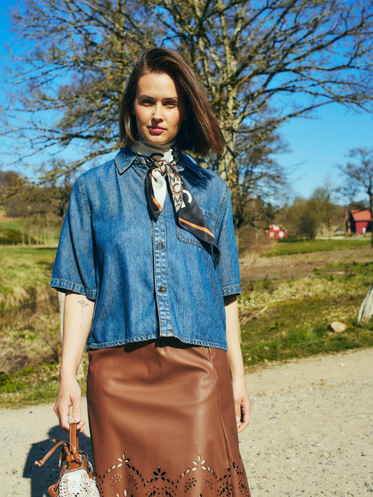 Freequent jeansblouse Milo medium blue denim