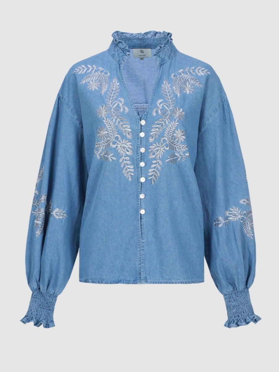 C&S blouse Liora denim mid blue