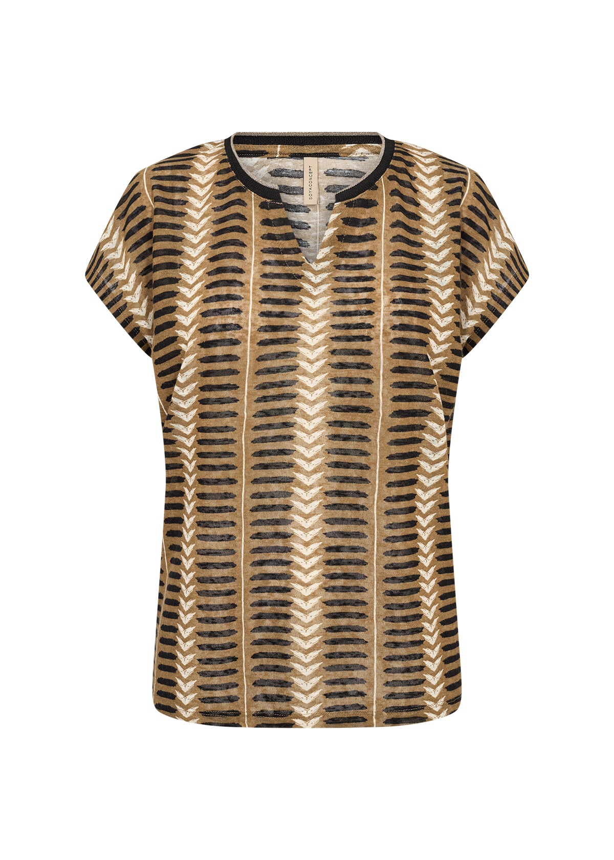 Soyaconcept T-shirt Aretha 45 mosterd/zwart