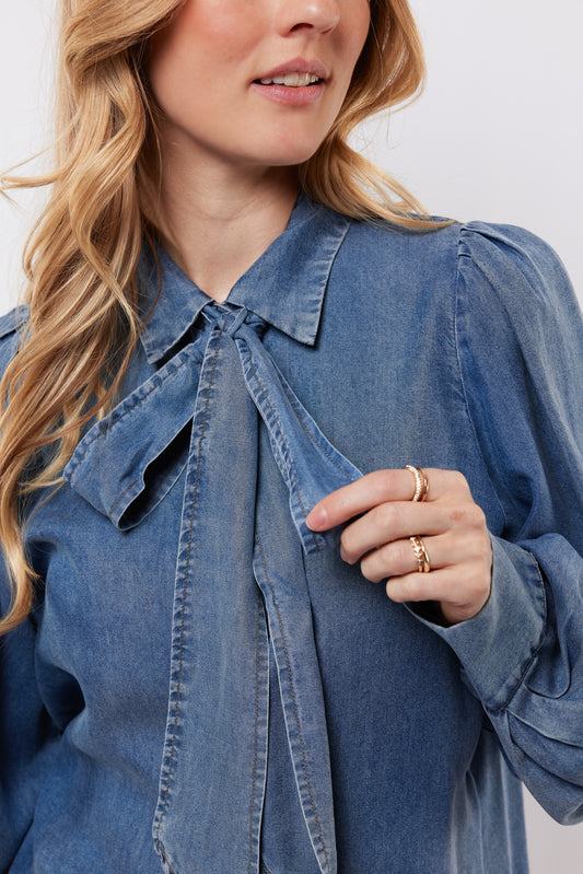 C&S blouse Lisa denim mid blue