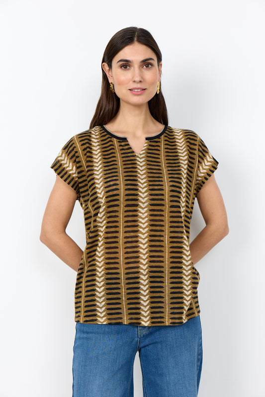 Soyaconcept T-shirt Aretha 45 mosterd/zwart