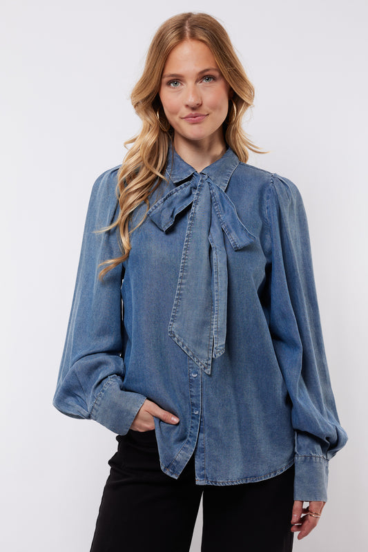 C&S blouse Lisa denim mid blue