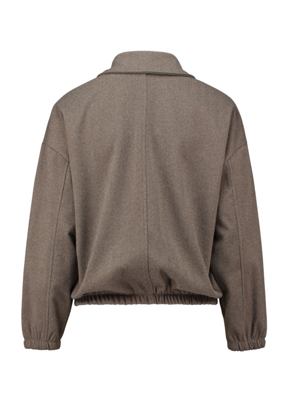 Bruin jack met hoge kraag, rits voor, elastische zoom en manchetten, achterkant