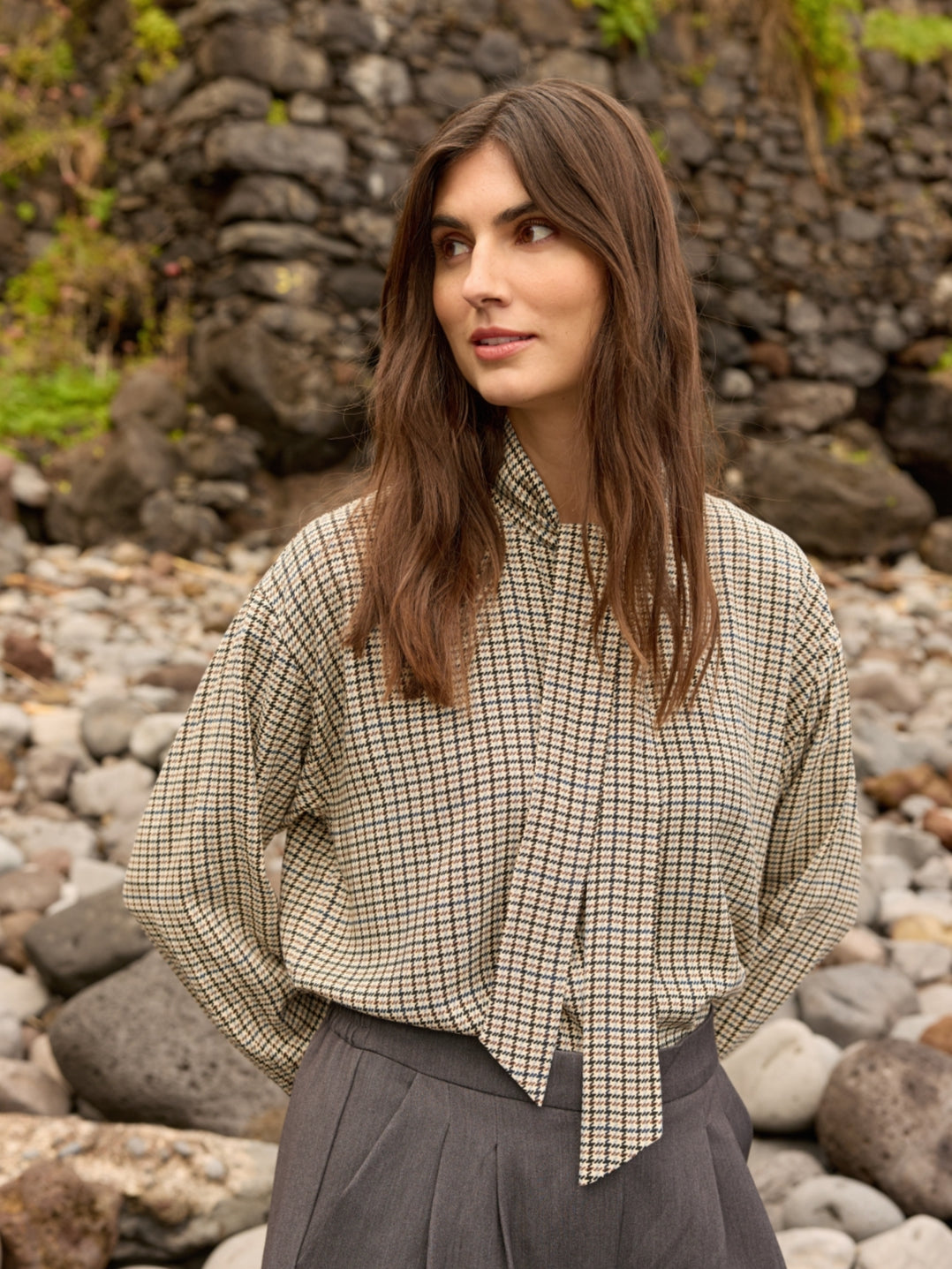 Soyaconcept blouse Halia2  bruin/beige/blauw