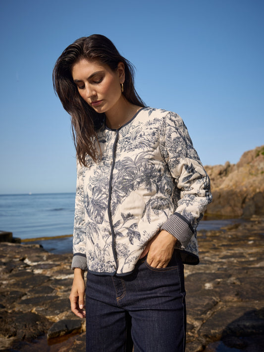 Soyaconcept vestjas Carli donkerblauw/ecru