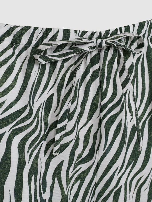 Broek met zebraprint en striksluiting bij taille, lichtwit en donkergroen